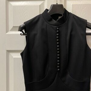 Vintage Butte Knit Mod  1960's Black Sleeveless Dress Front Button Dacron
